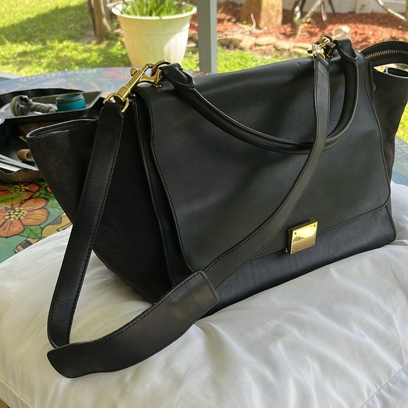 Celine Trapeze Bag Navy Blue Pebbled Leather and Suede Medium Size - Picture 9 of 11